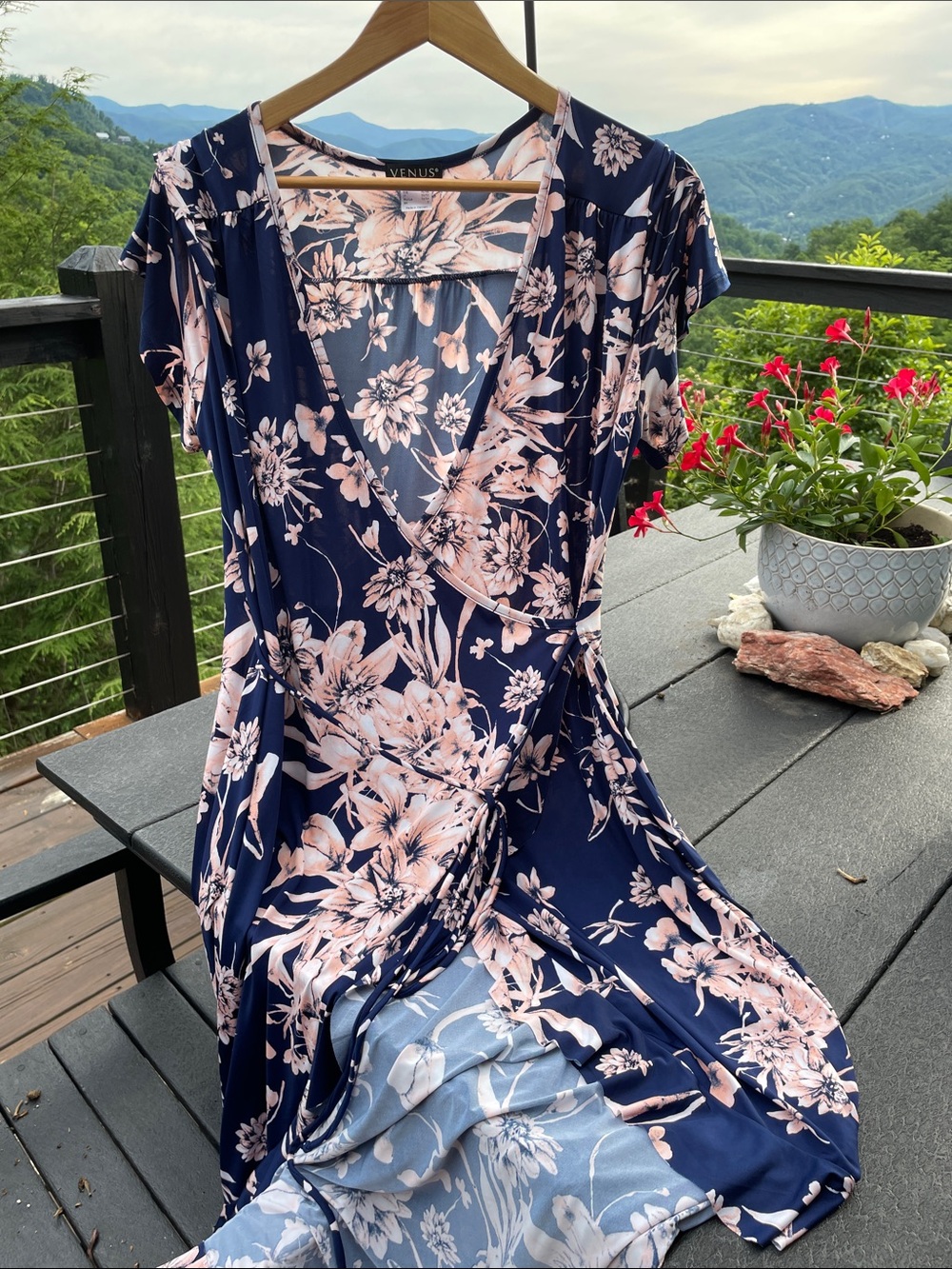 VENUS Navy Dress with Blush Pink Floral Print